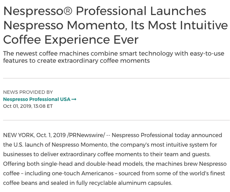 Nespresso press release