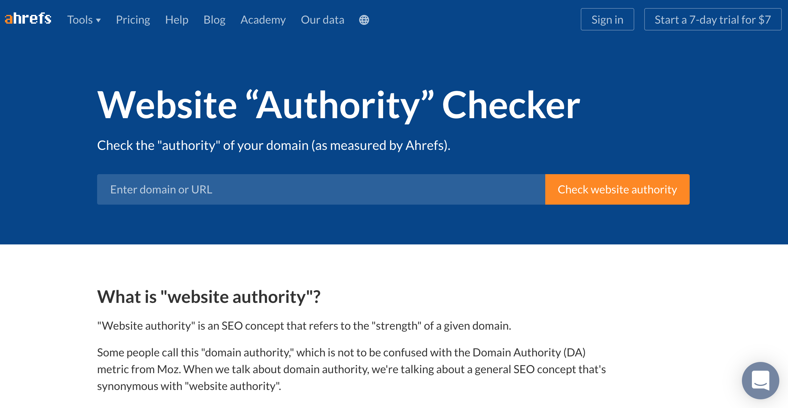 Ahref's website "authority" checker