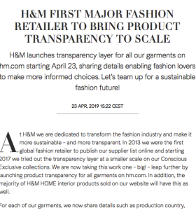 H&M Press Release Example