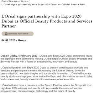 L'Oreal Press Release Example